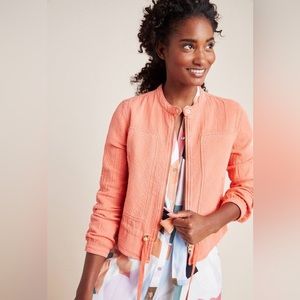 Anthropologie Joyce Textured Moto Coral Jacket size small
